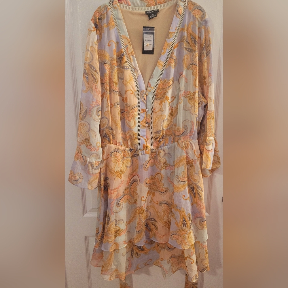 🥭🪻City Chic Pastel Floral Midi Dress - Picture 7 of 16